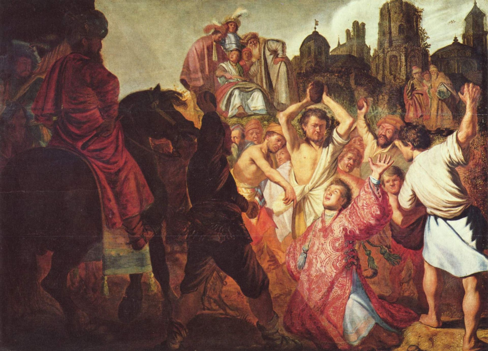 Imagem de referência de O Apedrejamento de Santo Estêvão, descrito nos dados abertos como pintura de Rembrandt