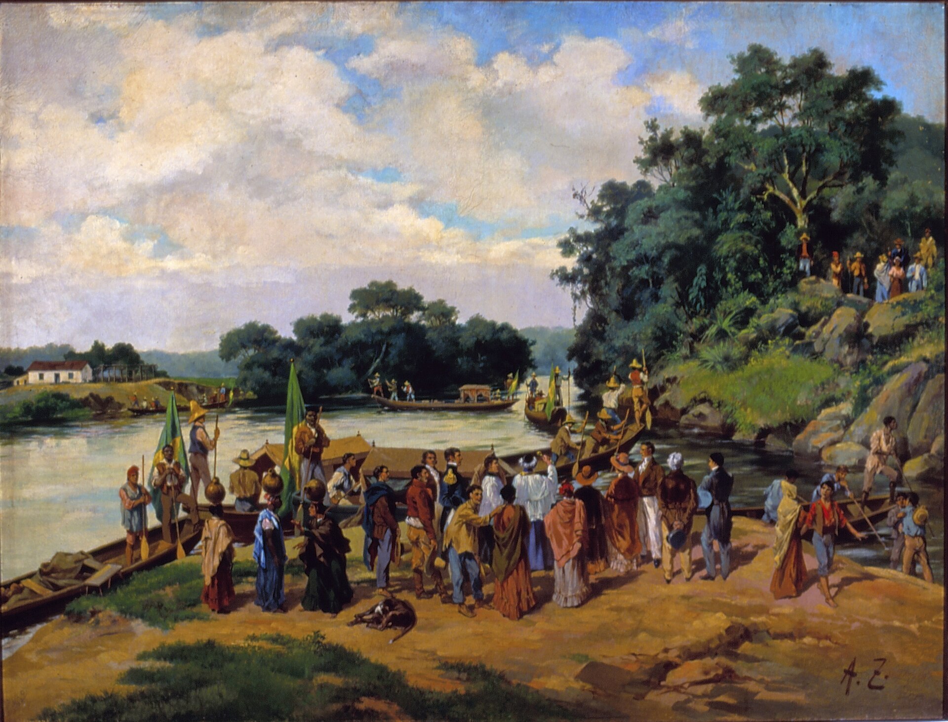 Imagem de referência de Bênção dos canoões (Porto Feliz), descrito nos dados abertos como pintura de Aurélio Zimmermann
