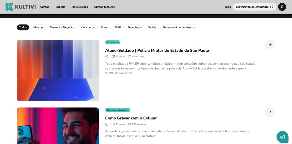 Kultivi oferece cursos para Enem, concursos e idiomas — Foto: Reprodução/Caroline Silvestre