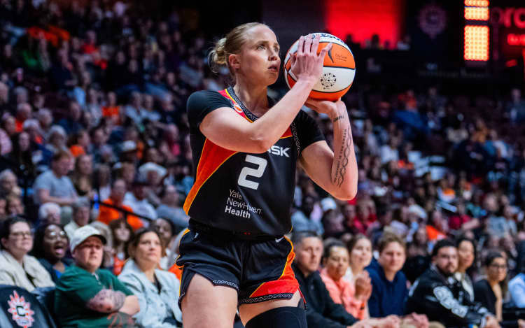 UNCASVILLE, CONNECTICUT - MAY 15: Hailey Van Lith #2 of the Connecticut Sun plays against the Las Vegas Aces during the first half of a WNBA basketball game at Mohegan Sun Arena on May 15, 2026 in Uncasville, Connecticut. NOTE TO USER: User expressly acknowledges and agrees that, by downloading and or using this Photograph, user is consenting to the terms and conditions of the Getty Images License Agreement. (Photo by Joe Buglewicz/Getty Images)