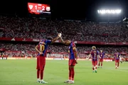 Comemoração de gol do Barcelona contra o Sevilla
