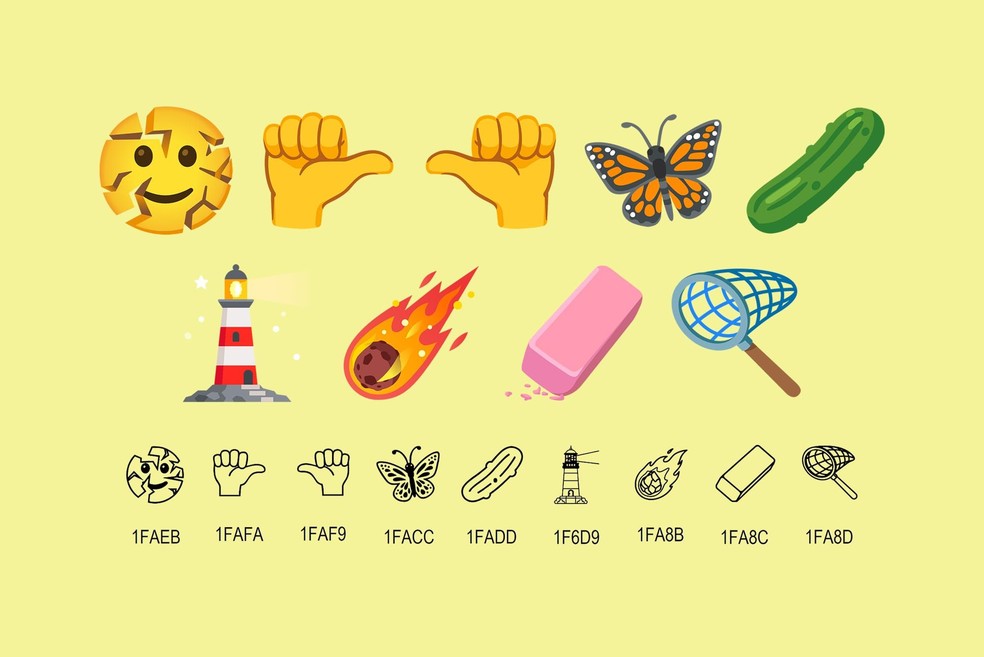 Rosto rachado, picles e meteoro: veja os 9 emojis novos que chegam em breve