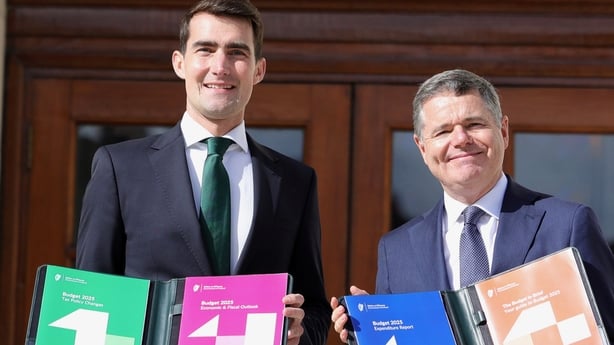 Minister for Public Expenditure Jack Chambers and former Minister for Finance Paschal Donohoe budget day 2025 (file pic)