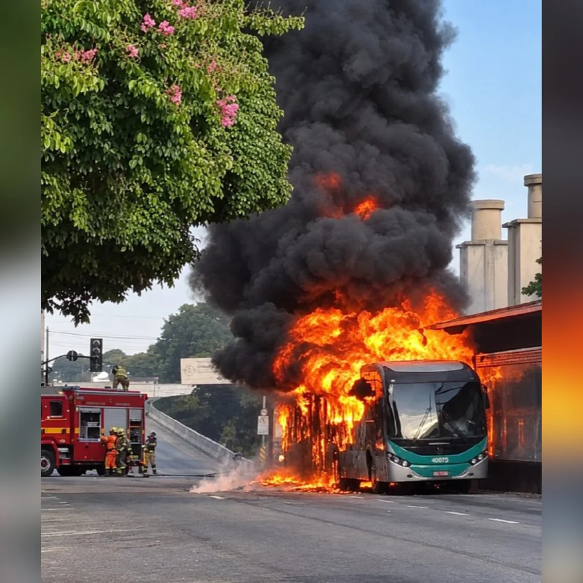 Ônibus pega fogo e chamas atingem estação no Centro de BH; rua é fechada