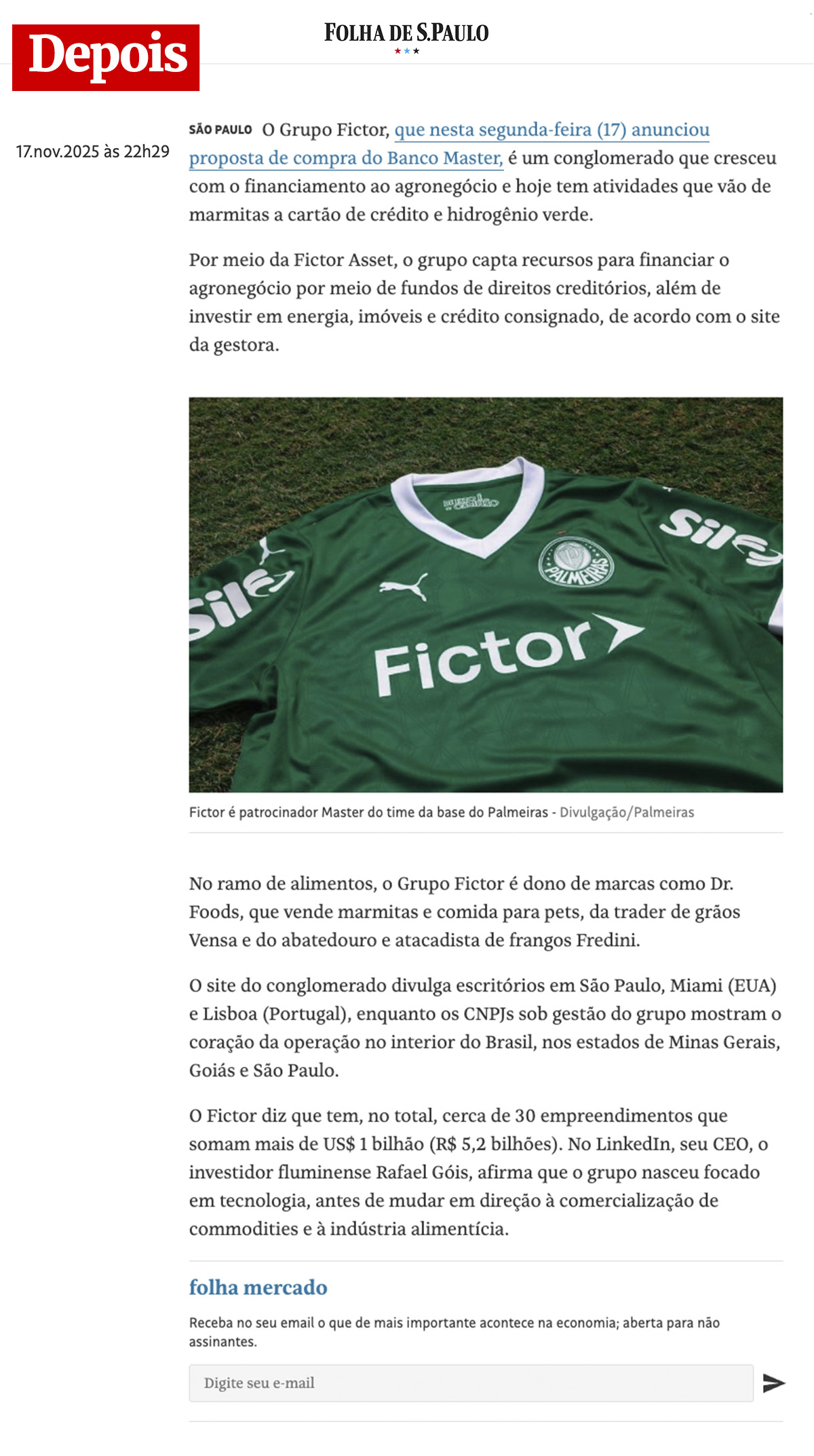 Folha de S.Paulo apagou trecho de reportagem sobre atuação irregular da Fictor, ligada ao Master