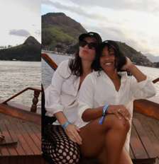 Rebeca posa sozinha em embarcação | Ginasta e amiga usam anéis similares Foto: Reprodução | Instagram