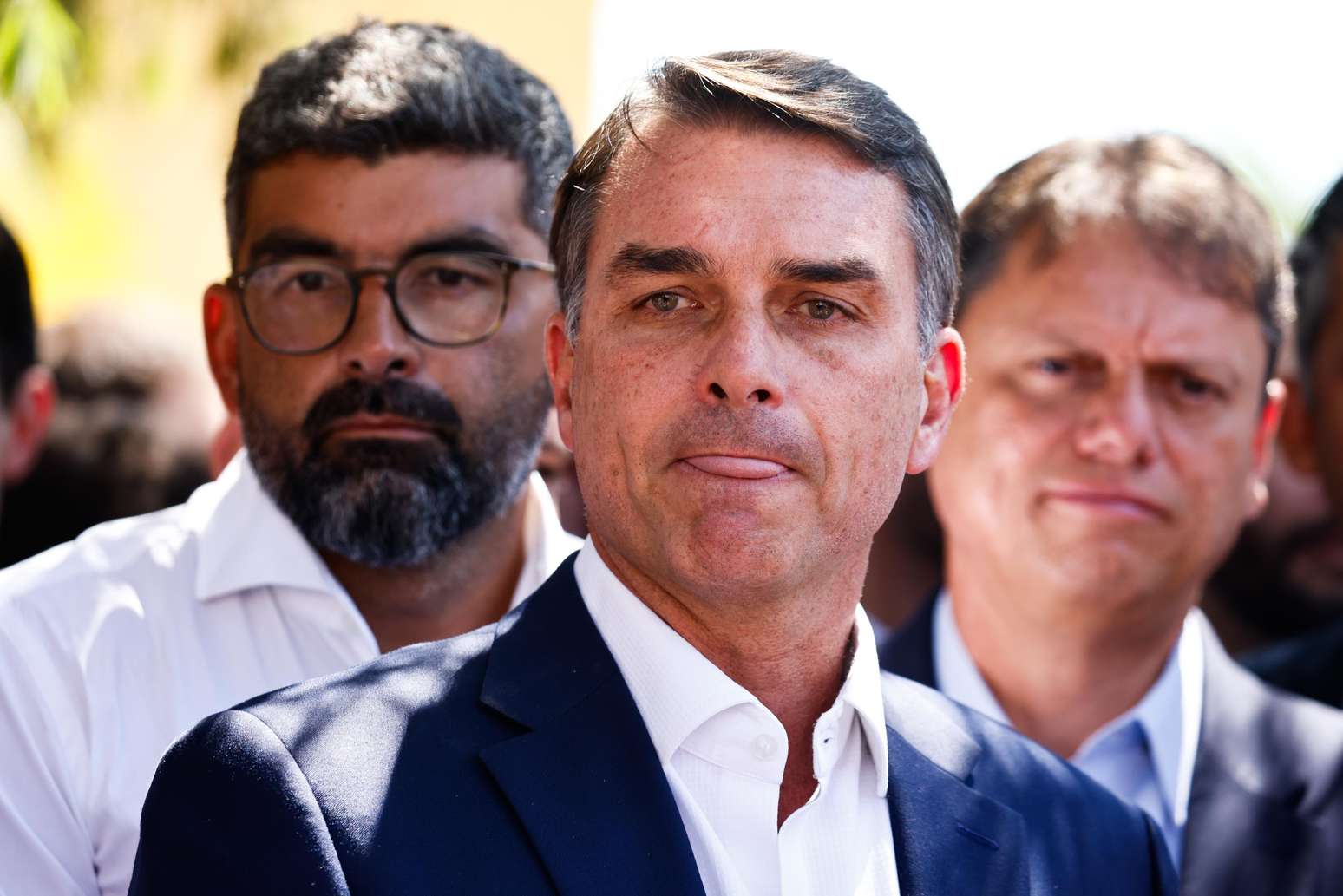 Flávio Bolsonaro (PL), candidato à presidência, em entrevista coletiva