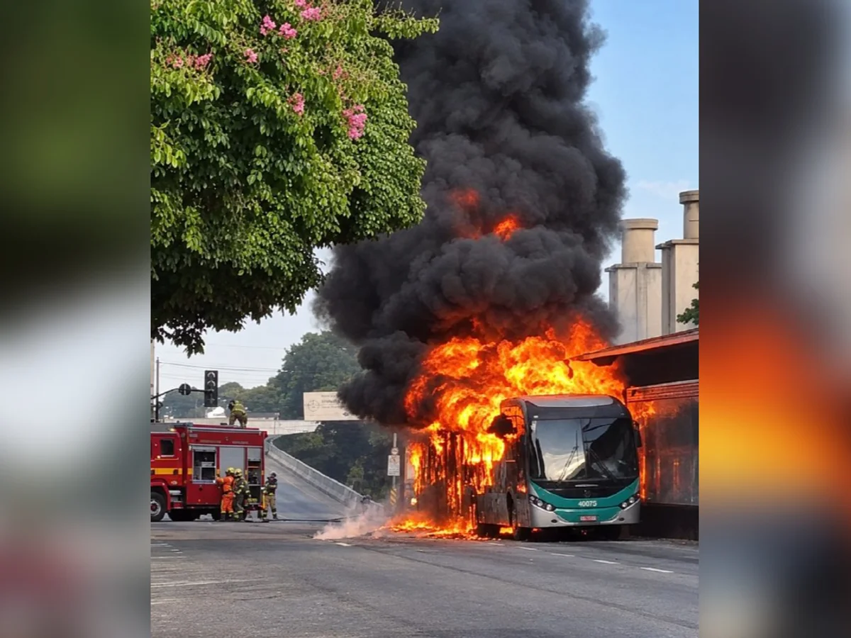 Ônibus pega fogo e chamas atingem estação no Centro de BH; rua é fechada