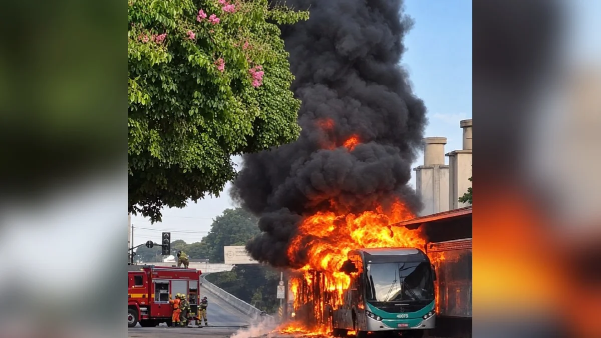 Ônibus pega fogo e chamas atingem estação no Centro de BH; rua é fechada